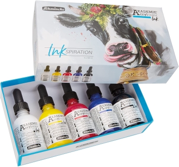 Schmincke Akademie Acryl Color Ink, Special Set inkl. 5x50ml Farben in Pipettenflaschen (g.P. 1L=108€)